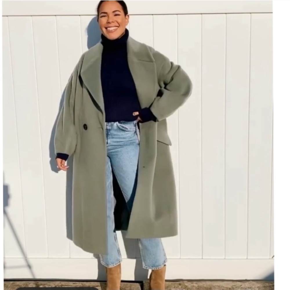 NWT ZARA Wool Blend Oversized Coat Green L - Picture 3 of 9